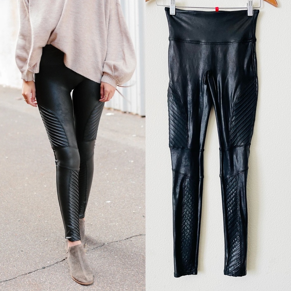 Spanx MEDIUM Black Faux Leather Moto Leggings